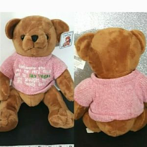 Vtg 10" Bear T Design Vegas Bear toy Stuffed Animal Animal tag's pink sweater